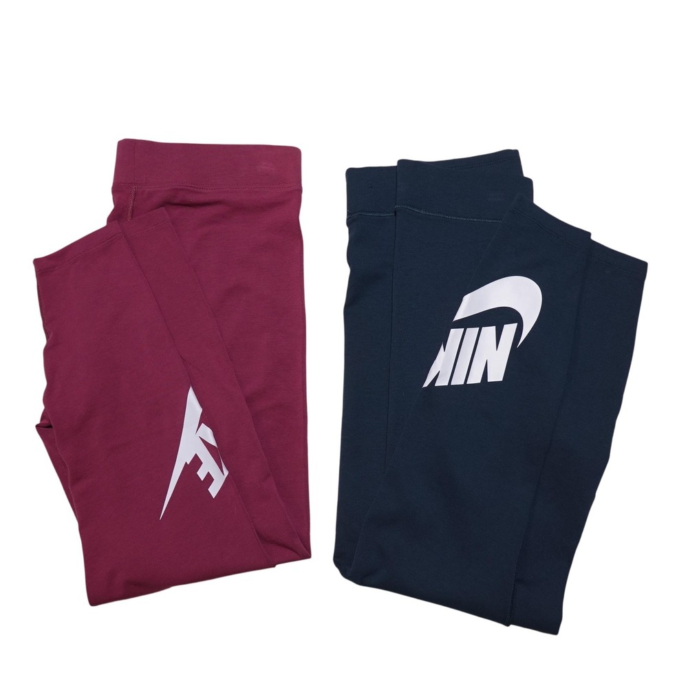 Nike Leggings Womens Large Navy Burgundy Ankle Lot 2 Logo Elastic Waist Stretch